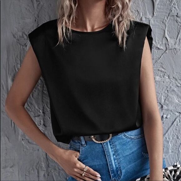 New Satin Sleeveless Satin Top Keyhole Back  Blouse - Picture 1 of 16